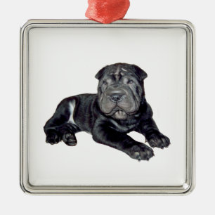 Chinese Shar Pei - zwarte puppy Metalen Ornament