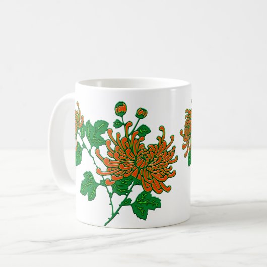 Chinese Spider Chrysanthema in Mandarijns Sinaasap Koffiemok (Voorkant links)