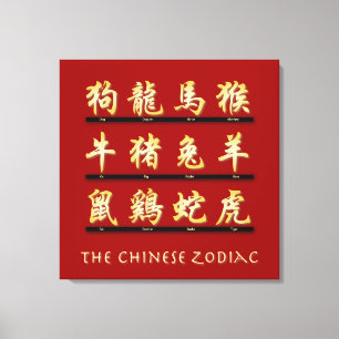 Chinese sterrenbeelden in goud canvas afdruk