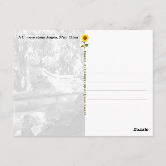 Chinese Stone Dragon, Xi'an, Chine - carte postale (Dos)