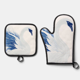 Chinese swan wings pattern (Persnalize) Ovenwant & Pannenlap Set
