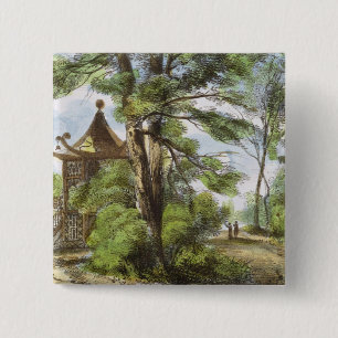 Chinese tempel, Kew Gardens, bord 13 van 'Kew Ga' Vierkante Button 5,1 Cm