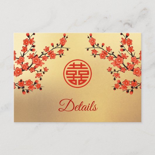 Chinese Trouw met Kersenbloesem Rood Goud  Informatiekaartje (Voorkant)