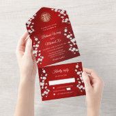 Chinese Trouwdag met Kersenbloesem All In One Uitnodiging (Afscheurbaar)