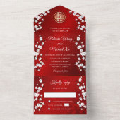 Chinese Trouwdag met Kersenbloesem All In One Uitnodiging (Binnen)