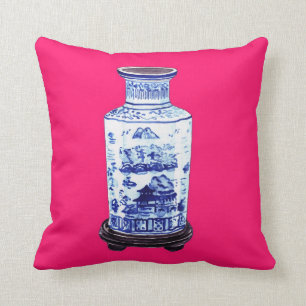 CHINESE VAAS OP ROZE KUSSEN