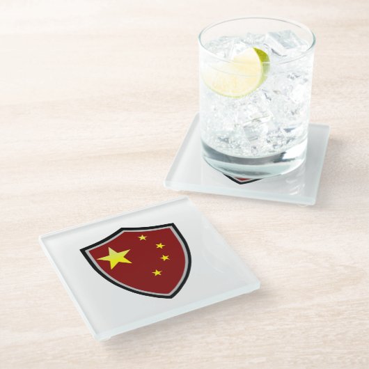 Chinese vlag glazen onderzetter (Schuin)