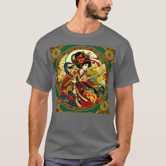 Chinese vrouw zwaardvechter in Art Deco-stijl T-shirt