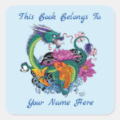 Chinese Waterdraak Koi Fish Bookplate Vierkante Sticker (Voorkant)