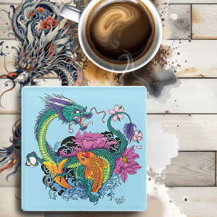 Chinese waterdraak koi vis glazen onderzetter