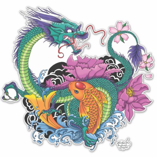 Chinese waterdraak koi vis sticker (Voorkant)