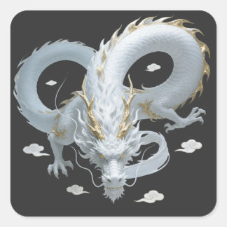 Chinese White Gold Dragon Art Fantasy Design With  Vierkante Sticker