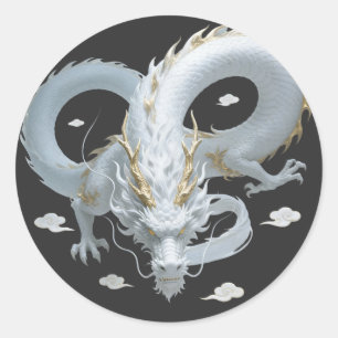 Chinese Witte Gouden Draak Kunst Fantasie Ontwerp Ronde Sticker