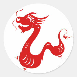 CHINESE ZODIAC DRAGON PAPERCUT ILLUSTRATION RONDE STICKER