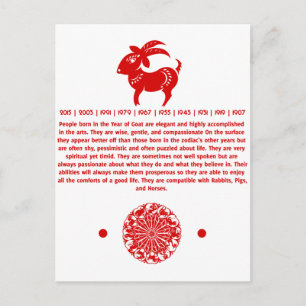 CHINESE ZODIAC GOAT PAPERCUT ILLUSTRATIE BRIEFKAART