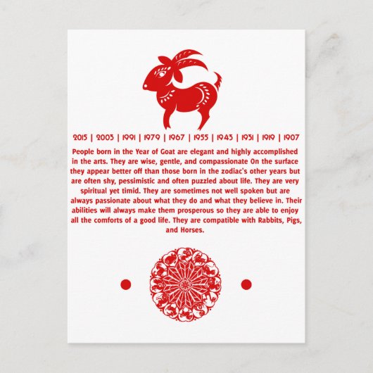CHINESE ZODIAC GOAT PAPERCUT ILLUSTRATIE BRIEFKAART (Voorkant)