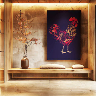 Chinese Zodiac Haan Wandkunst Afdruk   Japandi  Canvas Afdruk