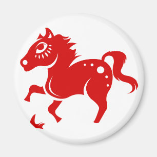 CHINESE ZODIAC HORSE PAPERCUT ILLUSTRATION MAGNEET