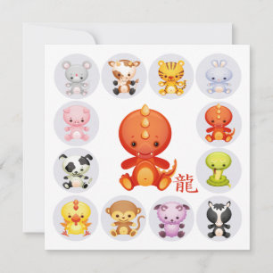 Chinese Zodiac Jaar van de Draak Feest Feestdagenkaart