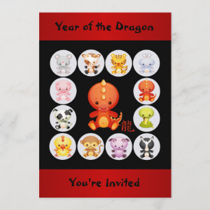 Chinese Zodiac-jaar van de Dragon Birthday Party Kaart
