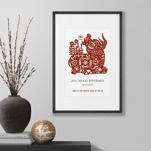 Chinese Zodiac Jaar van de os Verjaardag Print Gif