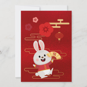 Chinese Zodiac Konijn Goud Rode Folie Feestdagenkaart