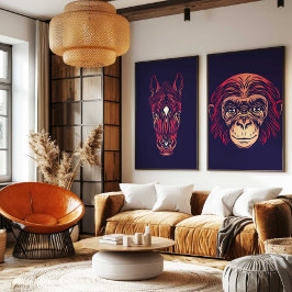 Chinese Zodiac Monkey Wall Art Print Japandi Decor