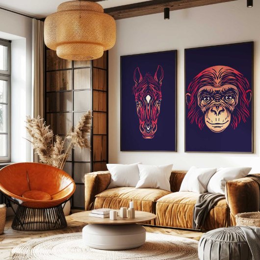 Chinese Zodiac Monkey Wall Art Print Japandi Decor