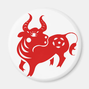 CHINESE ZODIAC OX PAPERCUT ILLUSTRATIE MAGNEET