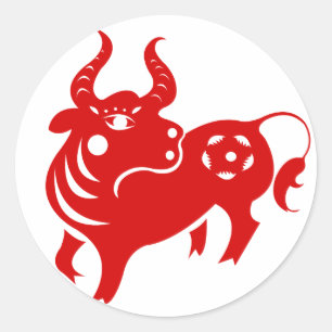 CHINESE ZODIAC OX PAPERCUT ILLUSTRATIE RONDE STICKER