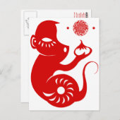 CHINESE ZODIAC PAPERCUT MONKEY ILLUSTRATION BRIEFKAART (Voorkant / Achterkant)
