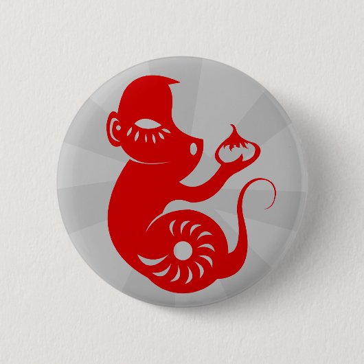 CHINESE ZODIAC PAPERCUT MONKEY ILLUSTRATION RONDE BUTTON 5,7 CM (Voorkant)