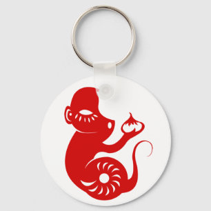 CHINESE ZODIAC PAPERCUT MONKEY ILLUSTRATION SLEUTELHANGER