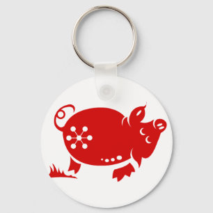 CHINESE ZODIAC PIG PAPERCUT ILLUSTRATIE SLEUTELHANGER