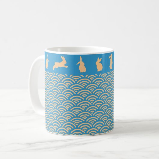 Chinese Zodiac Rabbit Blue Gold Mug Koffiemok (Voorkant links)