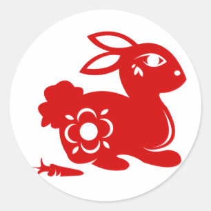 CHINESE ZODIAC RABBIT PAPERCUT ILLUSTRATIE RONDE STICKER