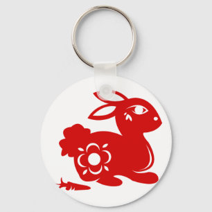 CHINESE ZODIAC RABBIT PAPERCUT ILLUSTRATIE SLEUTELHANGER
