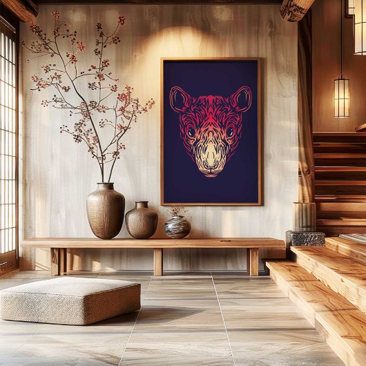 Chinese Zodiac Rat Wall Art Print | Japandi Decor