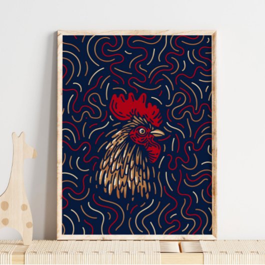 Chinese Zodiac Red Rooster | Digitale Zodiac-afdru Poster