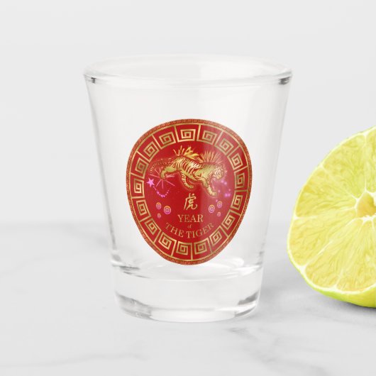 Chinese Zodiac Tiger Red/Gold ID542 Shot Glas (Voorkant)