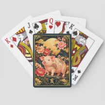 Chinese Zodiac Varken met Gouden Maan Speelkaarten