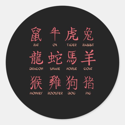 CHINESE ZODIACS RONDE STICKER (Voorkant)