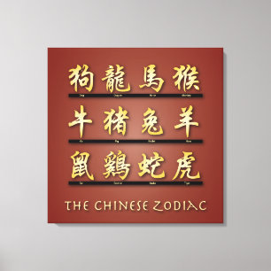 Chinese zodische symbolen in Gold II Canvas Afdruk