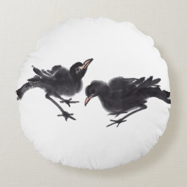 Chinesische Tuschekunst mit Vogelmotiv Rond Kussen