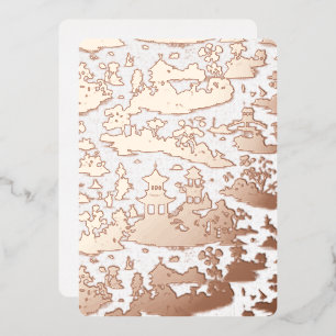 Chinesoire, , antiek, Songbird, Peony, Cherry Folie Uitnodiging