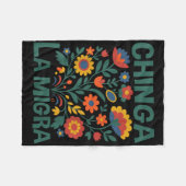 Chinga La Migra Retro Flowers  Fleece Deken (Voorkant (Horizontaal))
