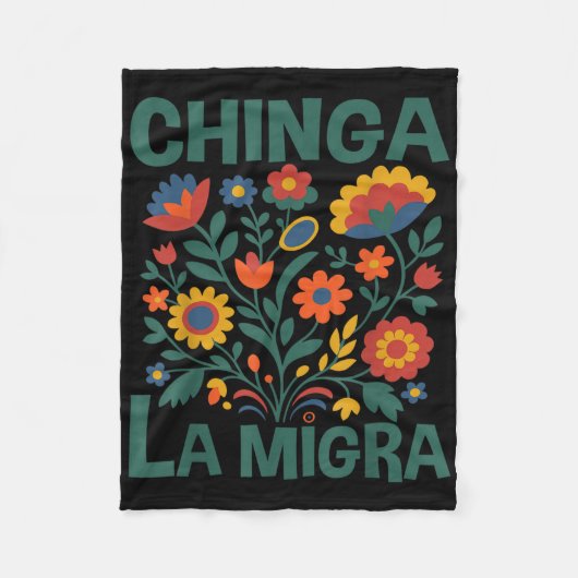 Chinga La Migra Retro Flowers  Fleece Deken (Voorkant)