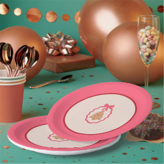 Chingerbread Christmas Tree Pink Christmas Plate  Papieren Bordje