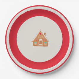 Chingerbread House Christmas Plate Red Papieren Bordje