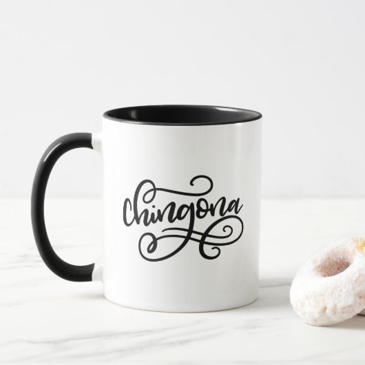 Chingona, handgeschakeld design mok (Met donut)